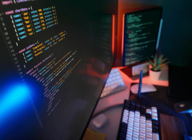 A code appearing on a monitor in an office