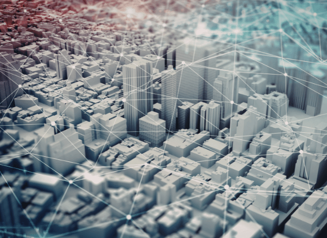A panoramic view of a smart grid in a city